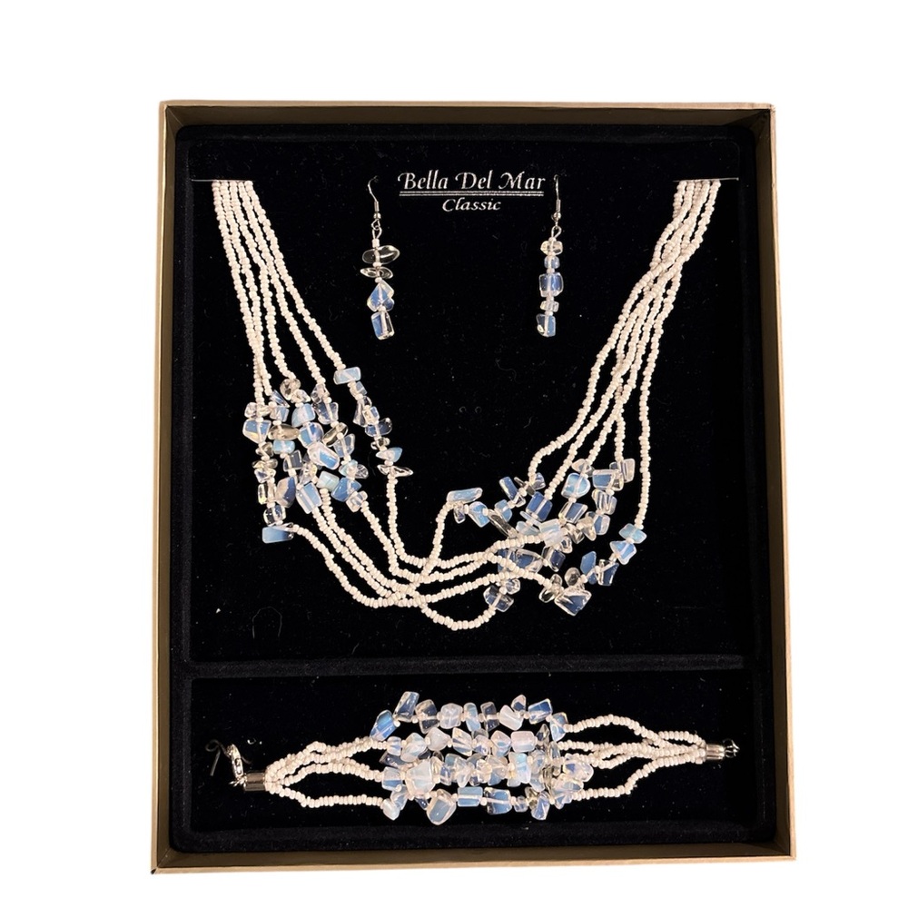 Bella D. Elegant White and Blue Necklace Set